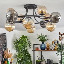Chehalis Plafonnier, Boule lumineuse Ambre, Fumé, 12 lumières