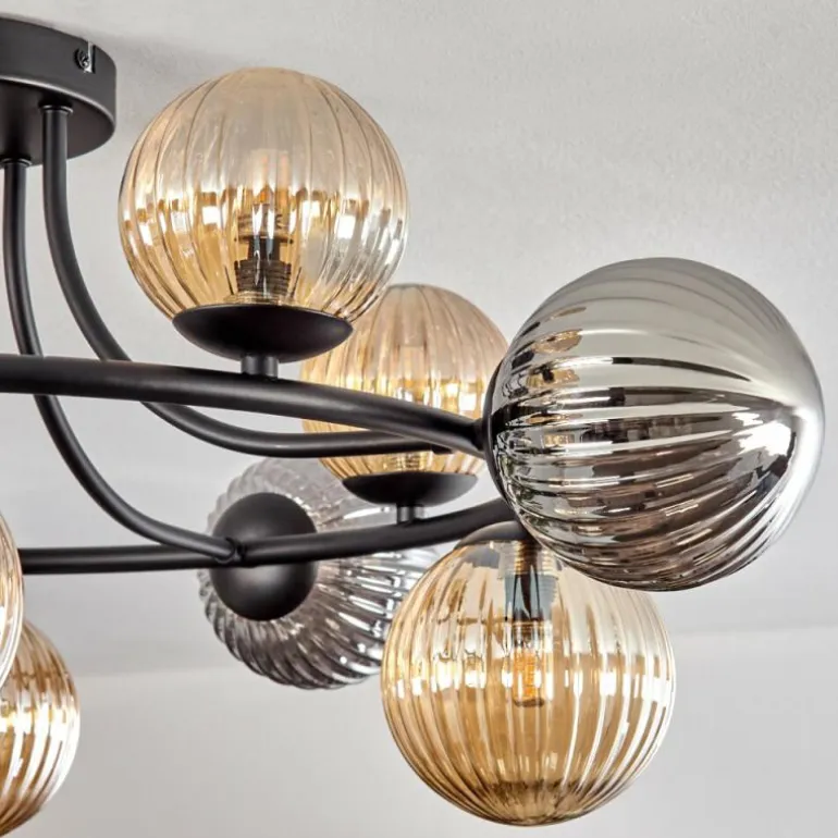 Chehalis Plafonnier, Boule lumineuse Ambre, Fumé, 12 lumières