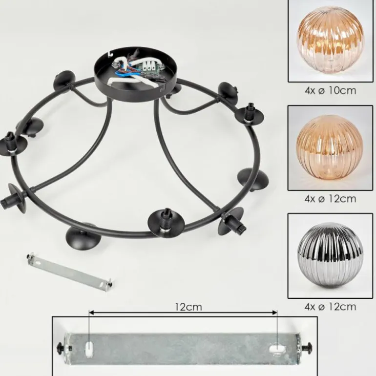 Chehalis Plafonnier, Boule lumineuse Ambre, Fumé, 12 lumières