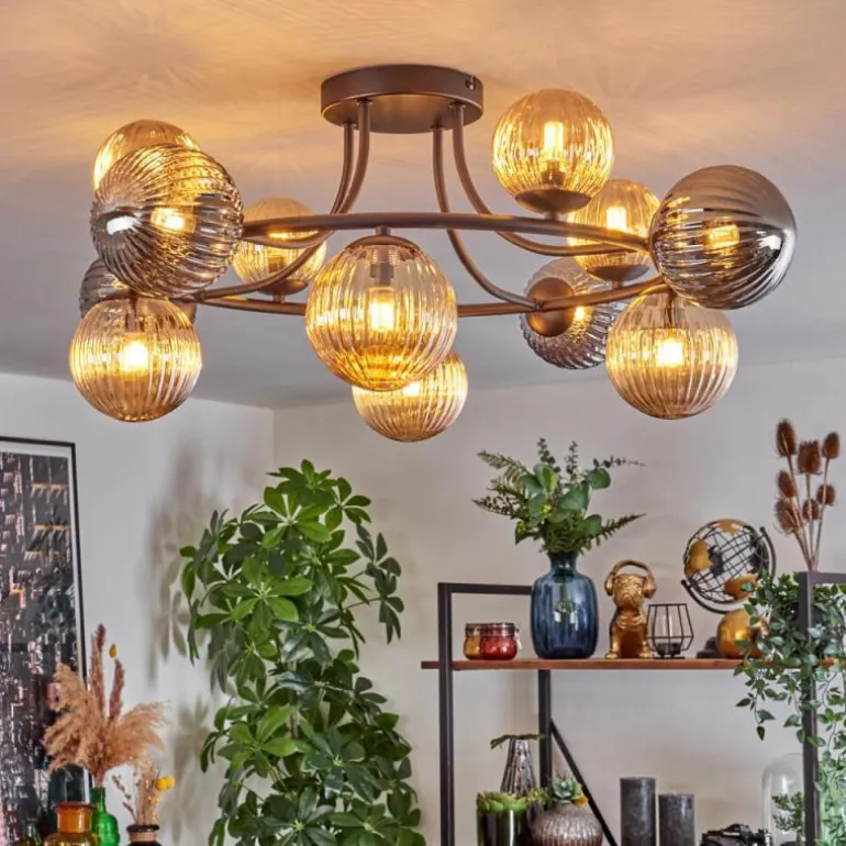 Chehalis Plafonnier, Boule lumineuse Ambre, Fumé, 12 lumières