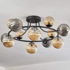 Chehalis Plafonnier, Boule lumineuse Ambre, Fumé, 12 lumières