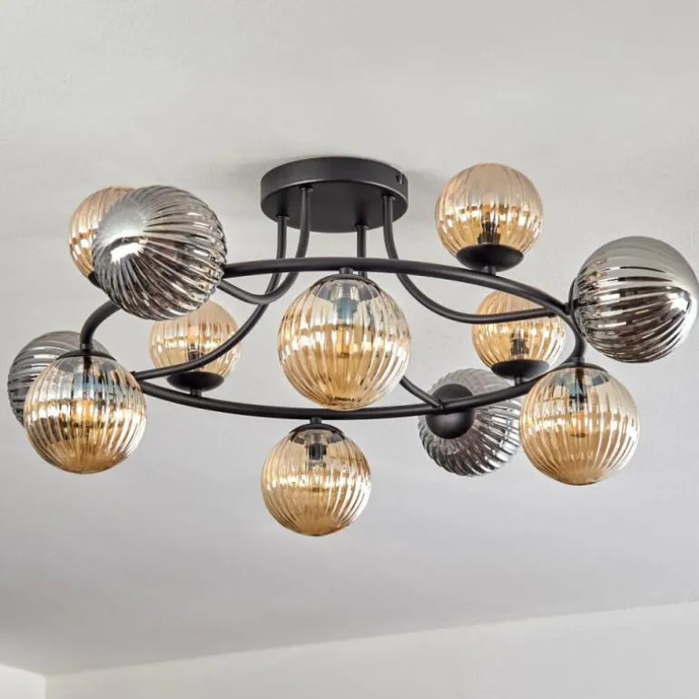 Chehalis Plafonnier, Boule lumineuse Ambre, Fumé, 12 lumières