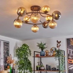 Chehalis Plafonnier, Boule lumineuse Ambre, Fumé, 12 lumières