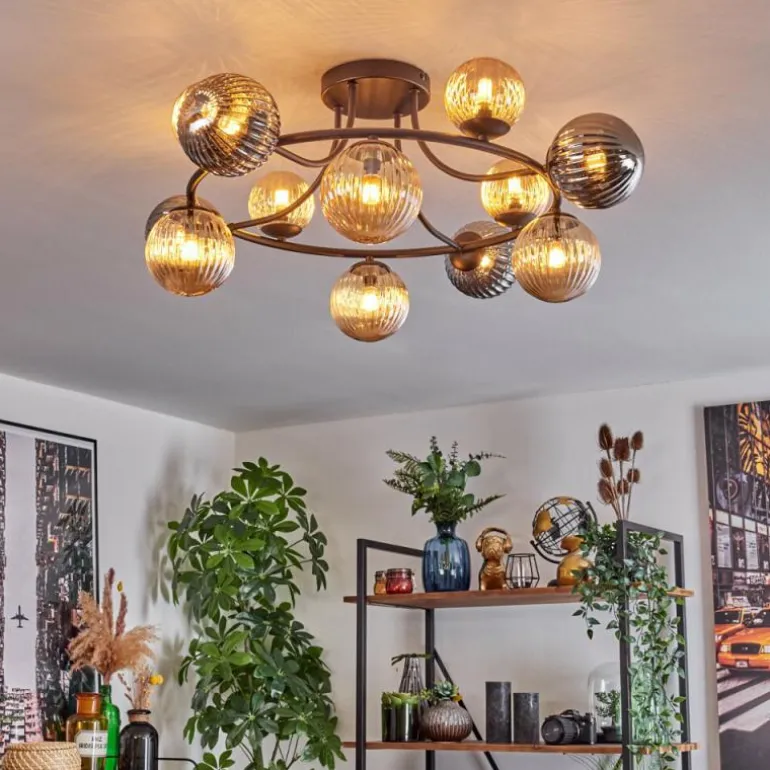 Chehalis Plafonnier, Boule lumineuse Ambre, Fumé, 12 lumières