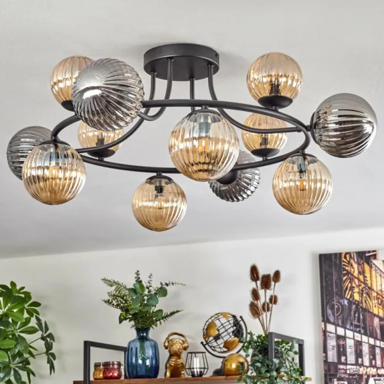 Chehalis Plafonnier, Boule lumineuse Ambre, Fumé, 12 lumières