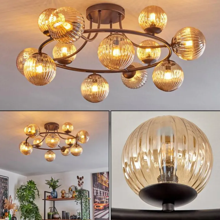 Chehalis Plafonnier, Boule lumineuse Ambre, 12 lumières