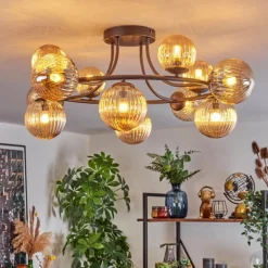 Chehalis Plafonnier, Boule lumineuse Ambre, 12 lumières