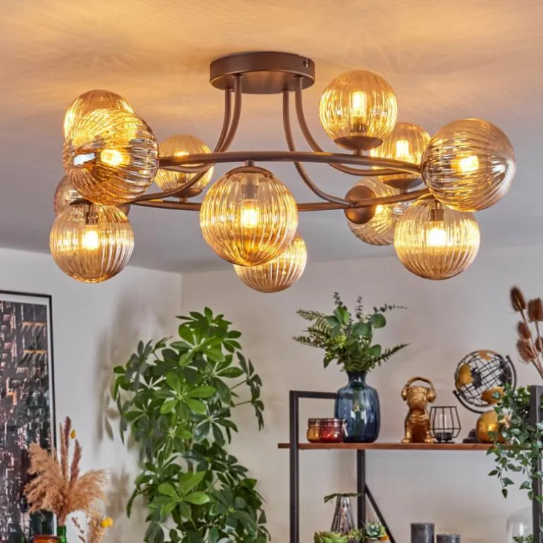 Chehalis Plafonnier, Boule lumineuse Ambre, 12 lumières