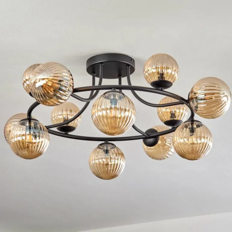 Chehalis Plafonnier, Boule lumineuse Ambre, 12 lumières