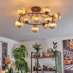 Chehalis Plafonnier, Boule lumineuse Ambre, 12 lumières