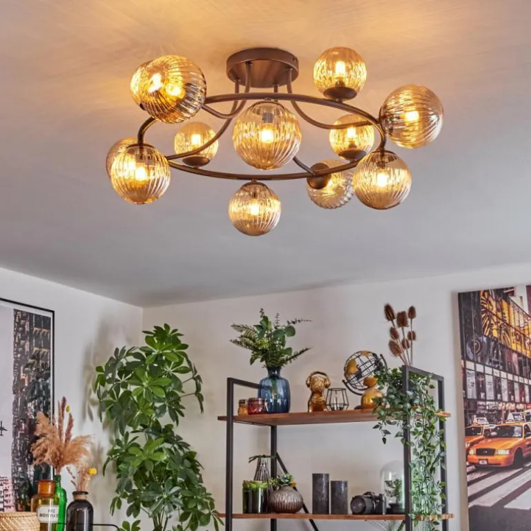 Chehalis Plafonnier, Boule lumineuse Ambre, 12 lumières