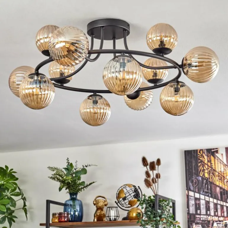 Chehalis Plafonnier, Boule lumineuse Ambre, 12 lumières