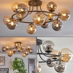 Chehalis Plafonnier, Boule lumineuse 76 cm Ambre, Fumé, 12 lumières