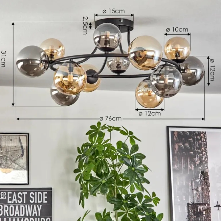 Chehalis Plafonnier, Boule lumineuse 76 cm Ambre, Fumé, 12 lumières