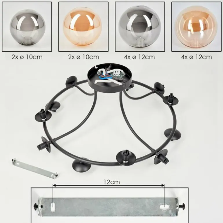 Chehalis Plafonnier, Boule lumineuse 76 cm Ambre, Fumé, 12 lumières