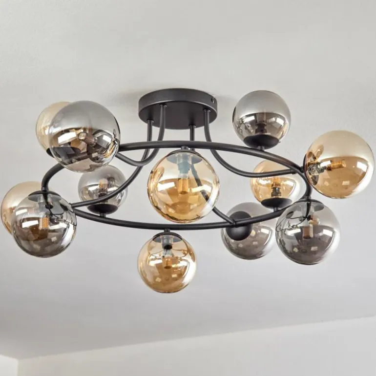 Chehalis Plafonnier, Boule lumineuse 76 cm Ambre, Fumé, 12 lumières