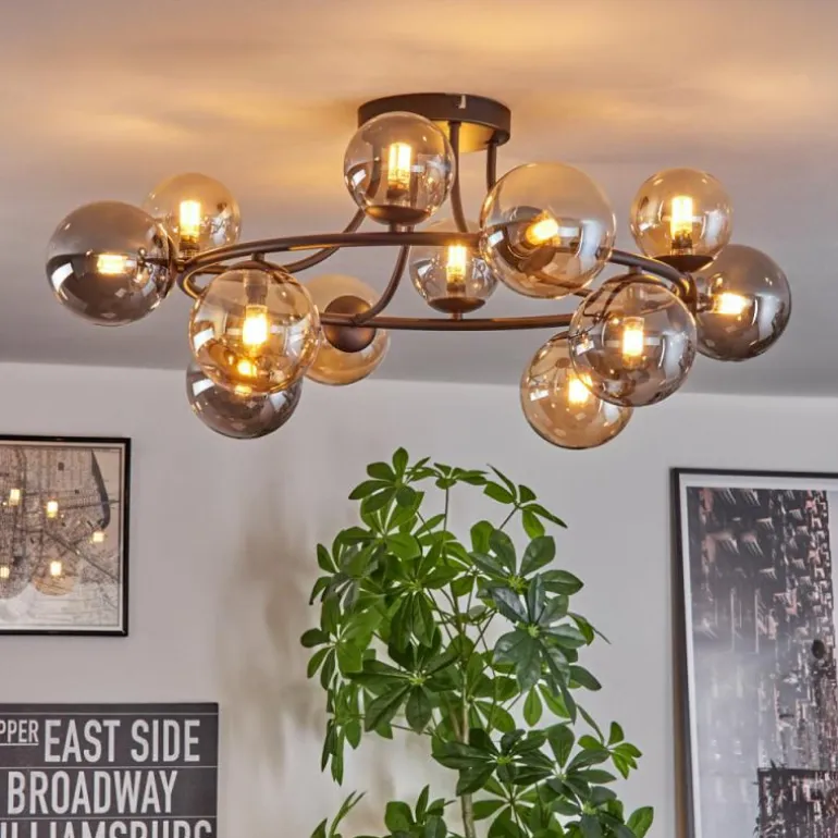 Chehalis Plafonnier, Boule lumineuse 76 cm Ambre, Fumé, 12 lumières