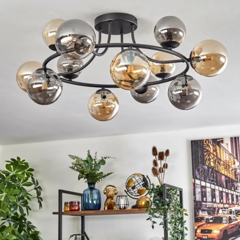 Chehalis Plafonnier, Boule lumineuse 76 cm Ambre, Fumé, 12 lumières