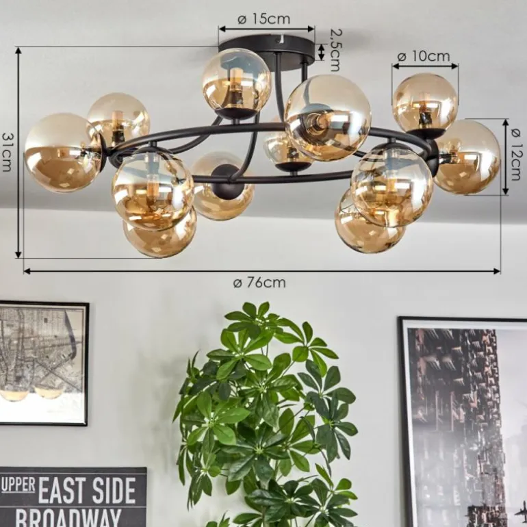 Chehalis Plafonnier, Boule lumineuse 76 cm Ambre, 12 lumières