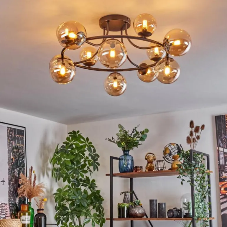 Chehalis Plafonnier, Boule lumineuse 76 cm Ambre, 12 lumières