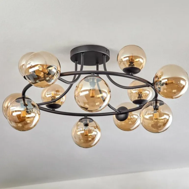 Chehalis Plafonnier, Boule lumineuse 76 cm Ambre, 12 lumières