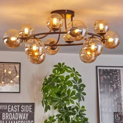 Chehalis Plafonnier, Boule lumineuse 76 cm Ambre, 12 lumières