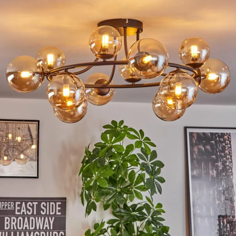 Chehalis Plafonnier, Boule lumineuse 76 cm Ambre, 12 lumières