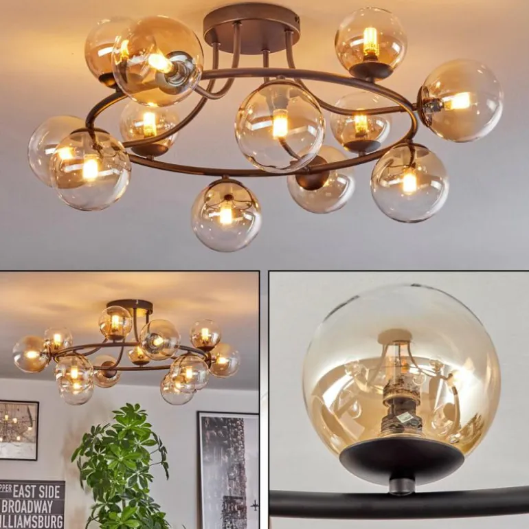 Chehalis Plafonnier, Boule lumineuse 76 cm Ambre, Clair, 12 lumières