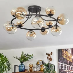 Chehalis Plafonnier, Boule lumineuse 76 cm Ambre, Clair, 12 lumières