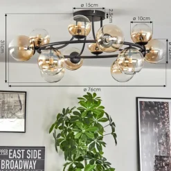 Chehalis Plafonnier, Boule lumineuse 76 cm Ambre, Clair, 12 lumières