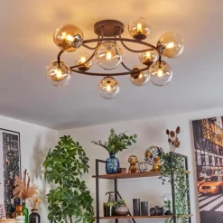 Chehalis Plafonnier, Boule lumineuse 76 cm Ambre, Clair, 12 lumières