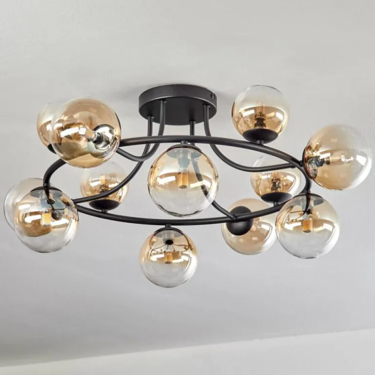 Chehalis Plafonnier, Boule lumineuse 76 cm Ambre, Clair, 12 lumières