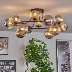 Chehalis Plafonnier, Boule lumineuse 76 cm Fumé, 12 lumières