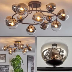 Chehalis Plafonnier, Boule lumineuse 76 cm Chrome, Clair, Fumé, 12 lumières