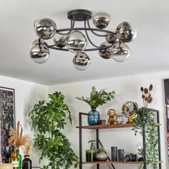 Chehalis Plafonnier, Boule lumineuse 76 cm Chrome, Clair, Fumé, 12 lumières