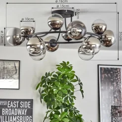 Chehalis Plafonnier, Boule lumineuse 76 cm Chrome, Clair, Fumé, 12 lumières