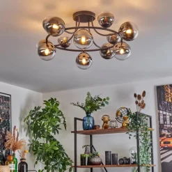 Chehalis Plafonnier, Boule lumineuse 76 cm Chrome, Clair, Fumé, 12 lumières