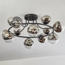 Chehalis Plafonnier, Boule lumineuse 76 cm Chrome, Clair, Fumé, 12 lumières