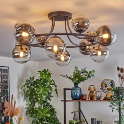 Chehalis Plafonnier, Boule lumineuse 76 cm Chrome, Clair, Fumé, 12 lumières