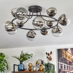 Chehalis Plafonnier, Boule lumineuse 76 cm Chrome, Clair, Fumé, 12 lumières