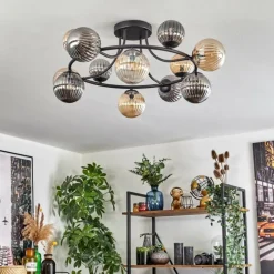 Chehalis Plafonnier, Boule lumineuse 76 cm Ambre, Fumé, 12 lumières