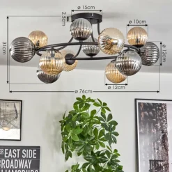 Chehalis Plafonnier, Boule lumineuse 76 cm Ambre, Fumé, 12 lumières