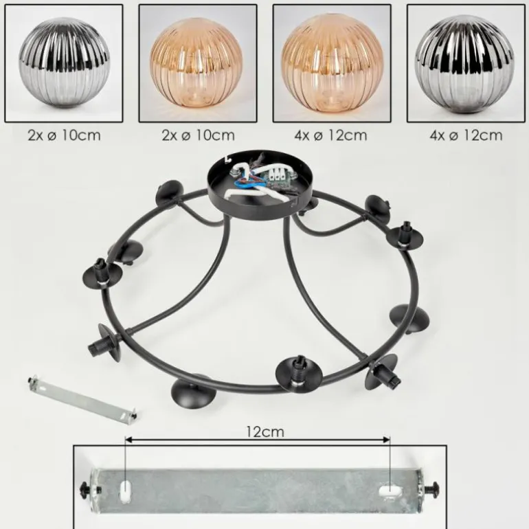 Chehalis Plafonnier, Boule lumineuse 76 cm Ambre, Fumé, 12 lumières