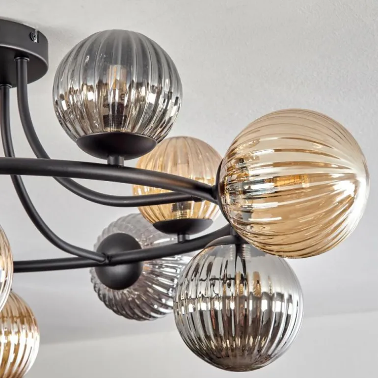 Chehalis Plafonnier, Boule lumineuse 76 cm Ambre, Fumé, 12 lumières