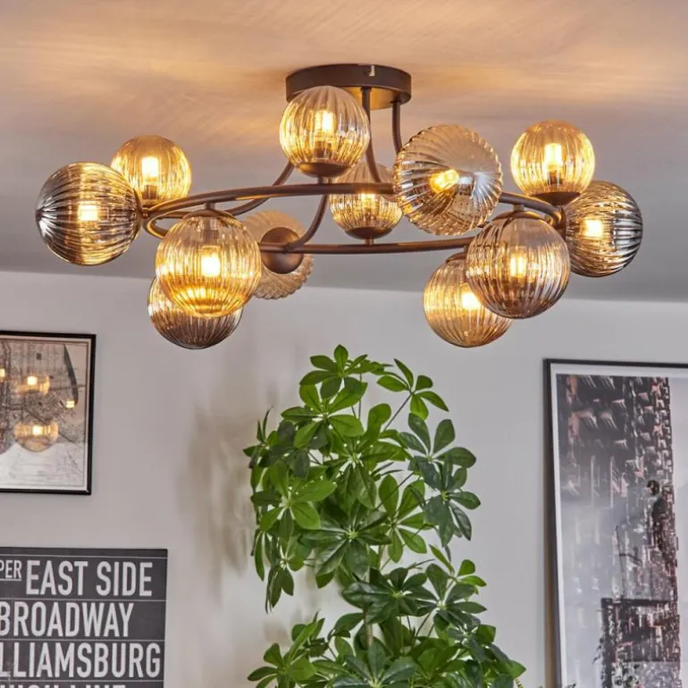 Chehalis Plafonnier, Boule lumineuse 76 cm Ambre, Fumé, 12 lumières