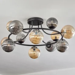 Chehalis Plafonnier, Boule lumineuse 76 cm Ambre, Fumé, 12 lumières