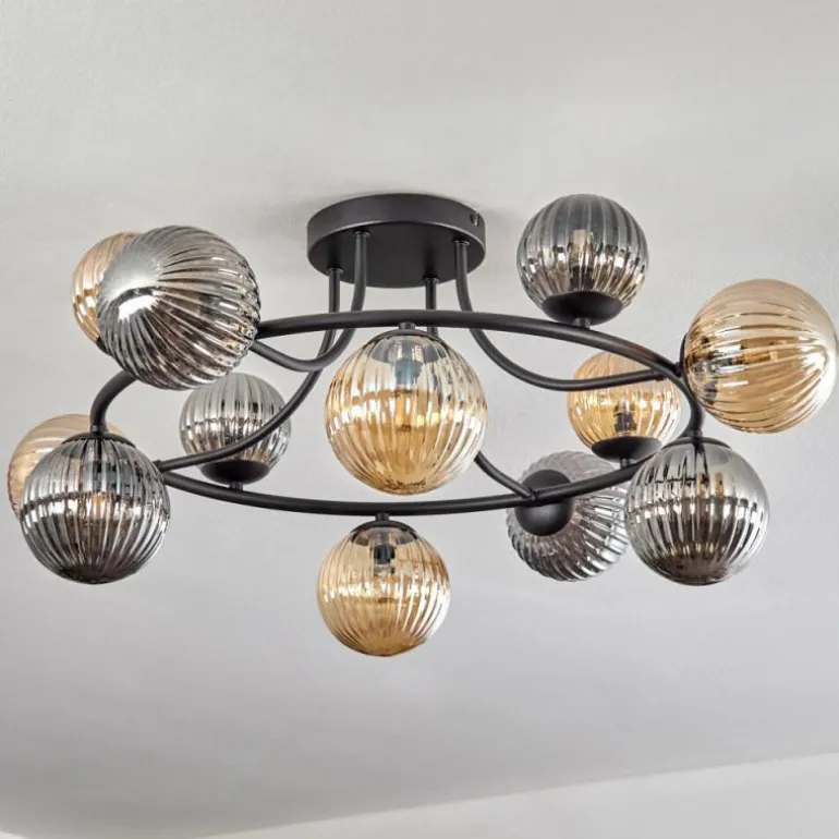 Chehalis Plafonnier, Boule lumineuse 76 cm Ambre, Fumé, 12 lumières