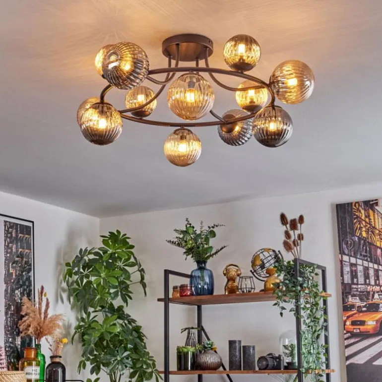 Chehalis Plafonnier, Boule lumineuse 76 cm Ambre, Fumé, 12 lumières