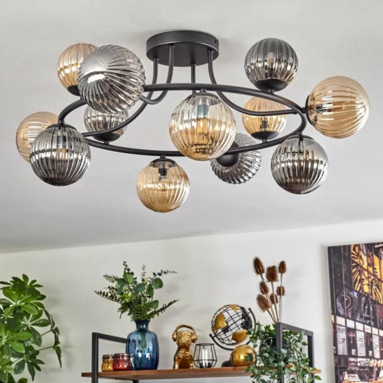 Chehalis Plafonnier, Boule lumineuse 76 cm Ambre, Fumé, 12 lumières