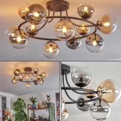 Chehalis Plafonnier, Boule lumineuse 76 cm Ambre, Clair, Fumé, 12 lumières